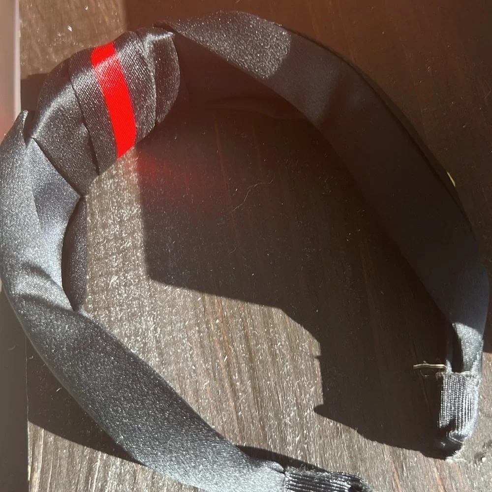 Satin Headband black red with gold bee,